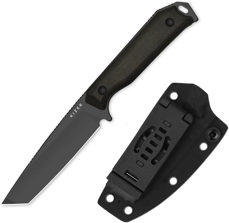 KIZER Begleiter Fix Fixed Blade Knife, 3.74" Tanto 3V Blade Hunting Knives with Kydex Sheath, Brown Richlite Handle EDC Knife for Camping Hunting Survival 1045MT1 - Image 1